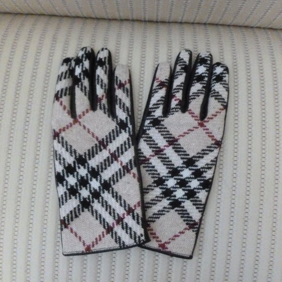 Burberry Wool and Leather House Check Gloves - Picture 1 of 5